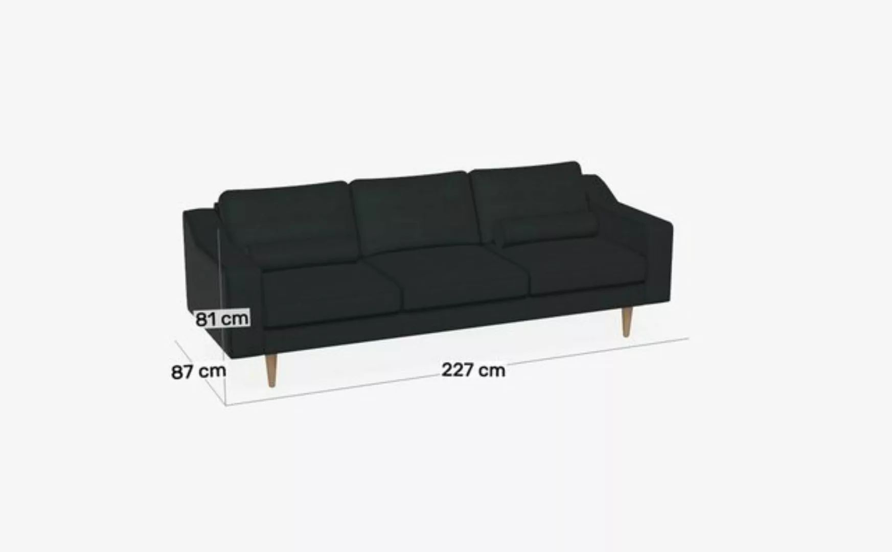 Natur24 Sofa Sofa Clean 227x87 Leder Schwarz Ledersofa mit Eichenfüße günstig online kaufen