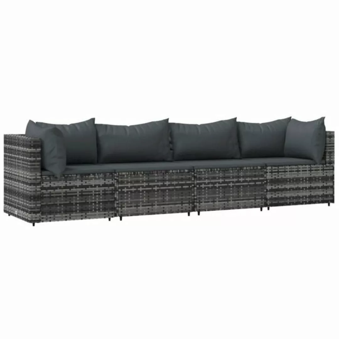 vidaXL Loungesofa 4-tlg. Garten-Lounge-Set mit Kissen Grau Poly Rattan, 1 T günstig online kaufen