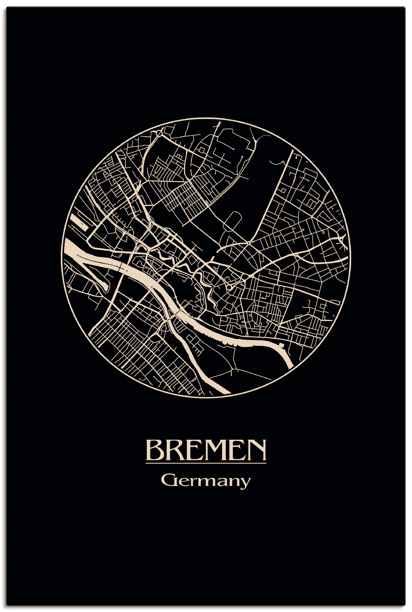 Artland Wandbild »Retro Karte Bremen Deutschland Kreis«, Deutschland, (1 St günstig online kaufen