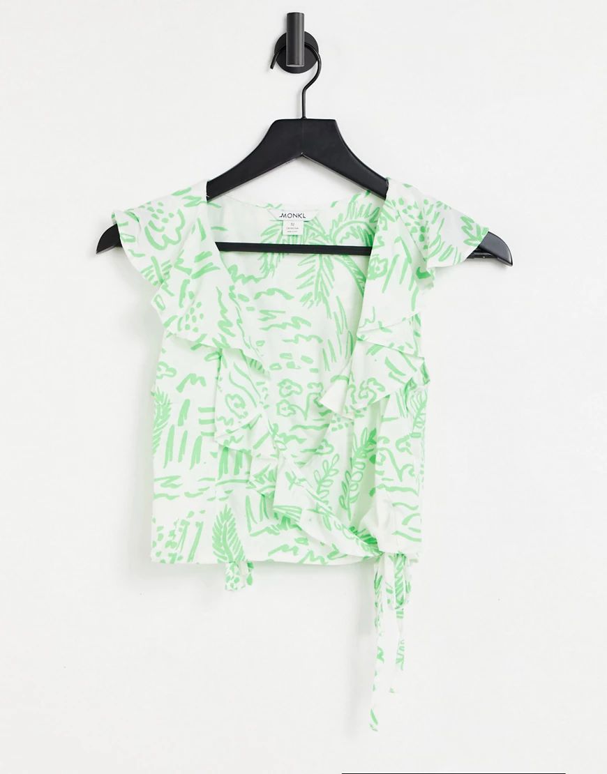 Monki – Maj – Bluse aus Ecovero-Material mit sommerlichem Muster in Grün, K günstig online kaufen