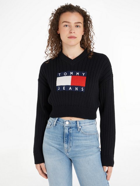 Tommy Jeans Curve V-Ausschnitt-Pullover TJW VNCK CENTER FLAG SWEATER EXT Gr günstig online kaufen