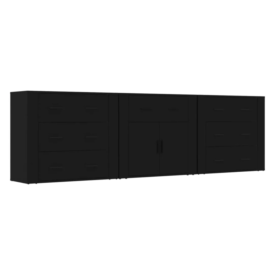 Vidaxl Sideboards 3 Stk. Schwarz Holzwerkstoff günstig online kaufen