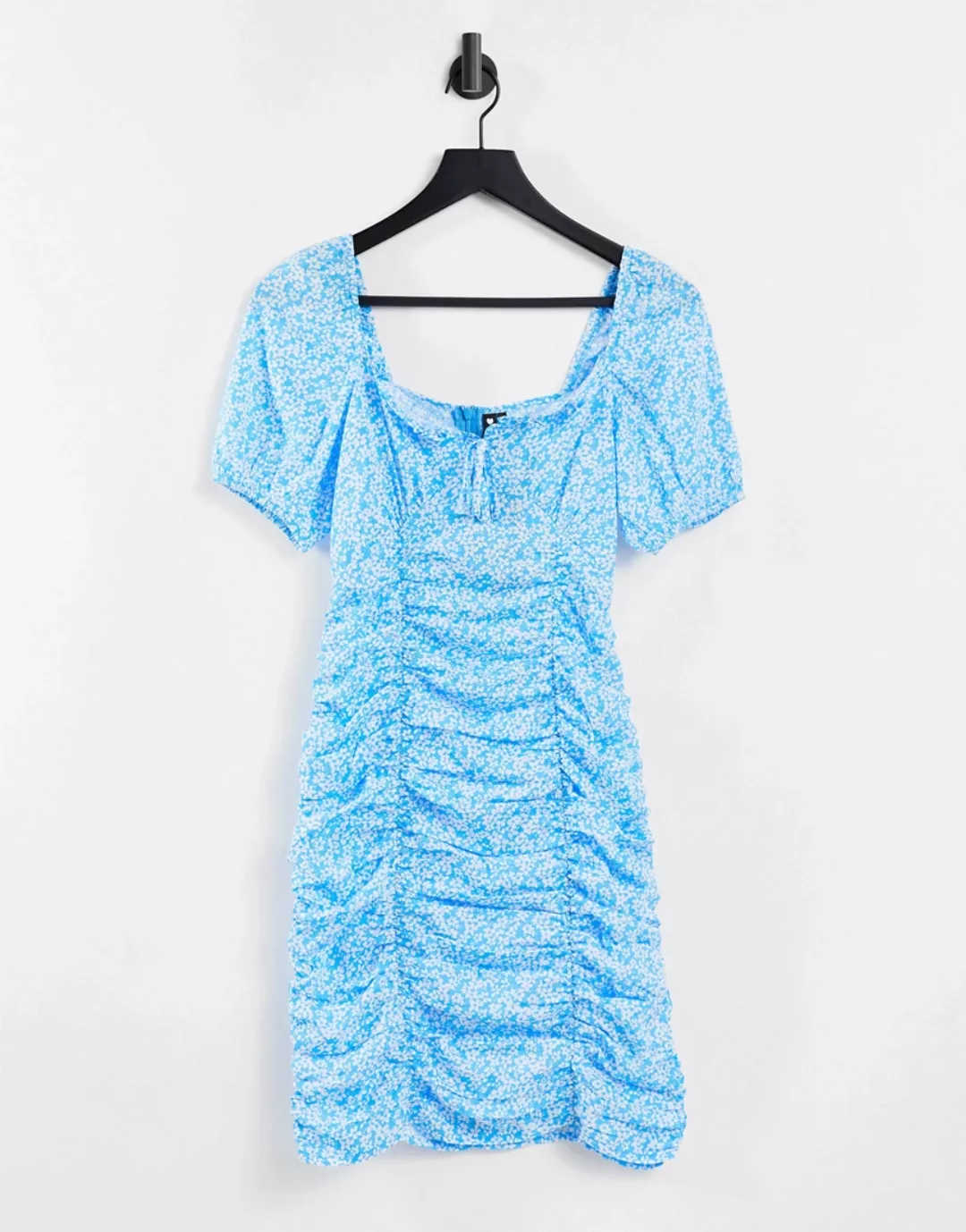 Influence – Minikleid in Blau mit Rüschen und Blümchenmuster günstig online kaufen