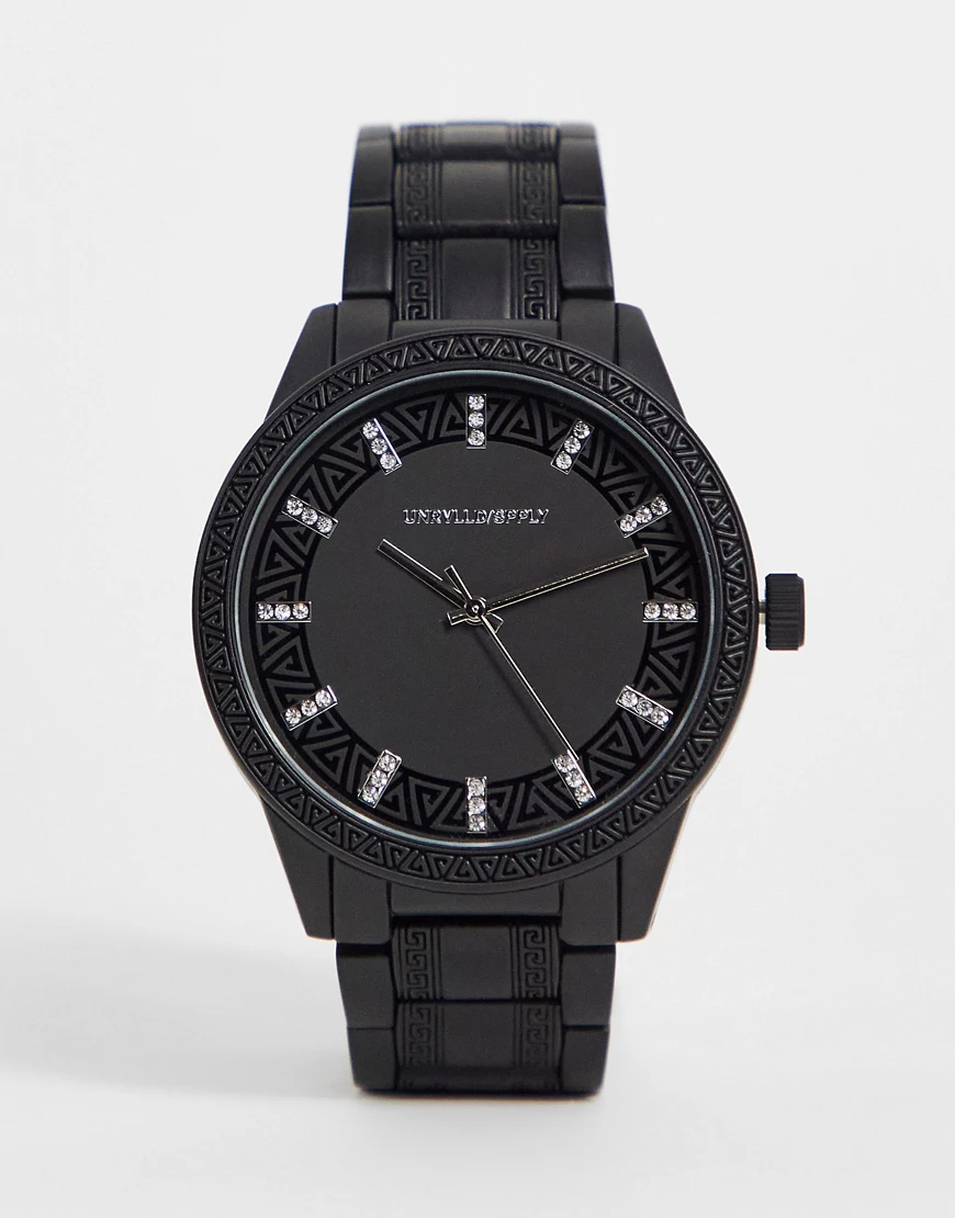ASOS DESIGN – Armbanduhr in Schwarz mit griechischem Wellendesign günstig online kaufen