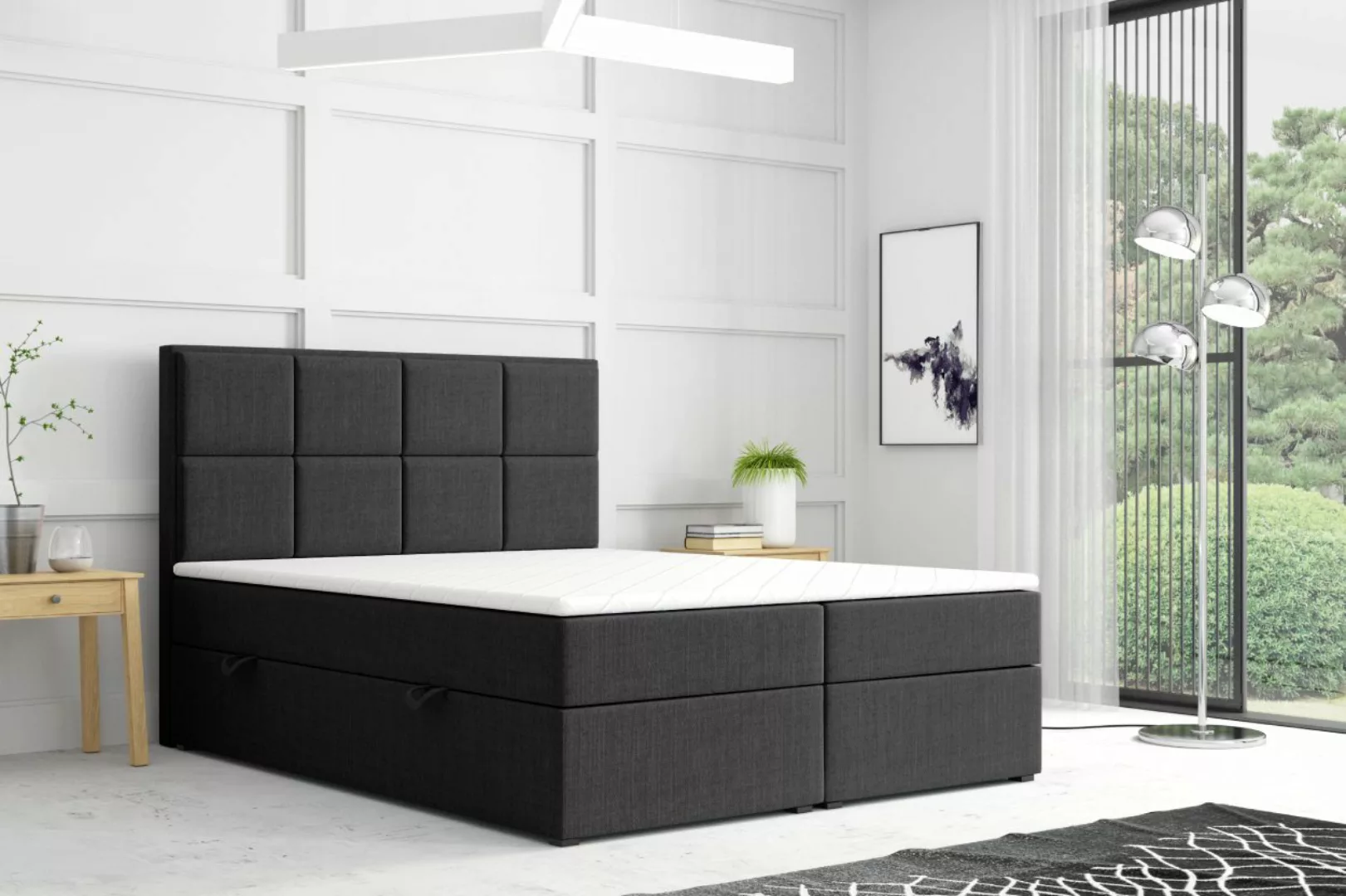 Möbel Punkt Boxspringbett Portofino Grau Schwarz (Kassetten - Fach - Optik günstig online kaufen