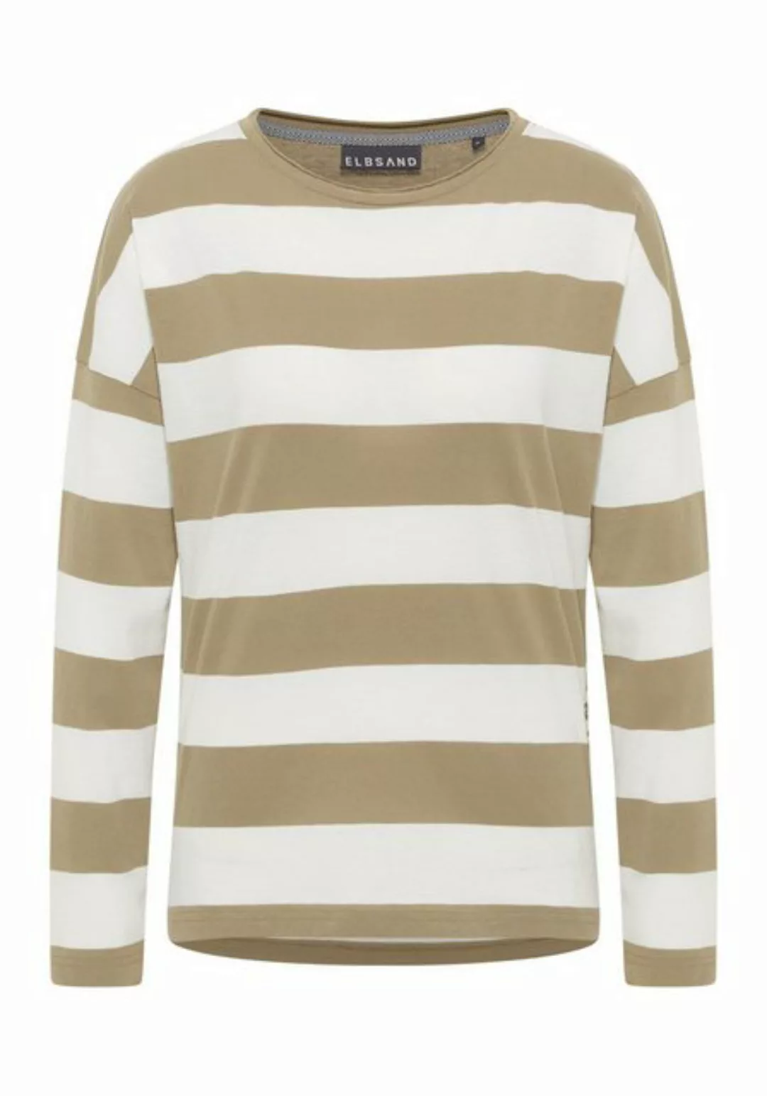 Elbsand Rundhalsshirt Longsleeve Tooske Stripe Golden Olive Cloud White günstig online kaufen