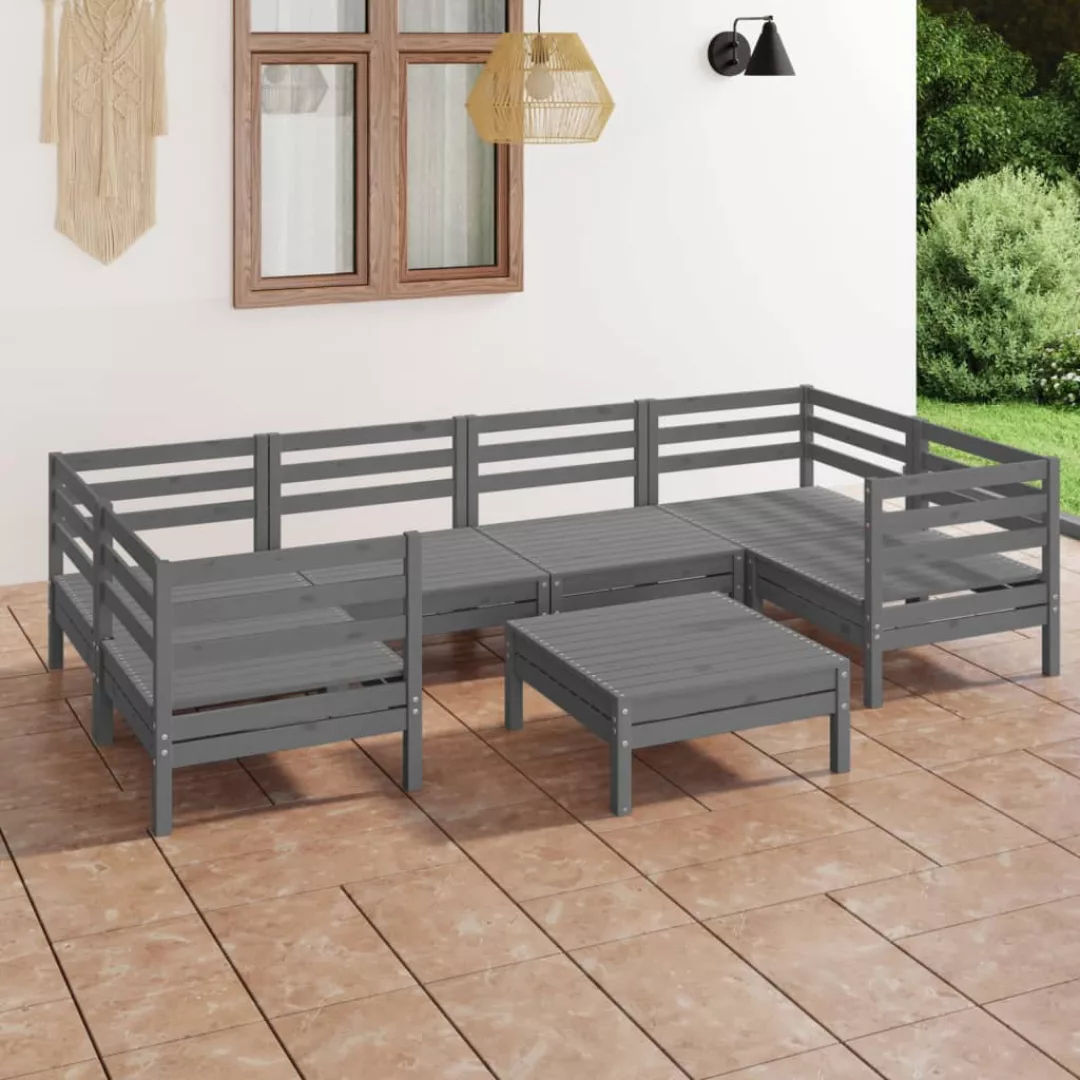 7-tlg. Garten-lounge-set Grau Massivholz Kiefer günstig online kaufen