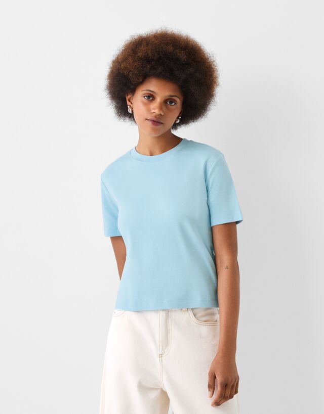 Bershka T-Shirt Im Regular Fit Bskteen Xs Hellblau günstig online kaufen