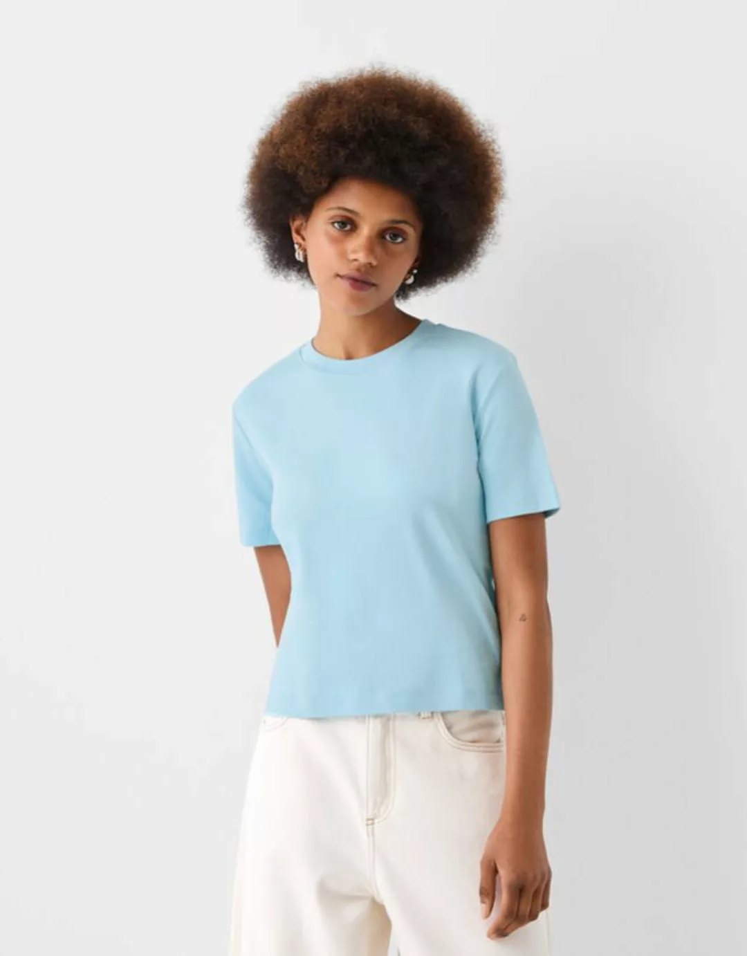 Bershka T-Shirt Im Regular Fit Bskteen Xs Hellblau günstig online kaufen