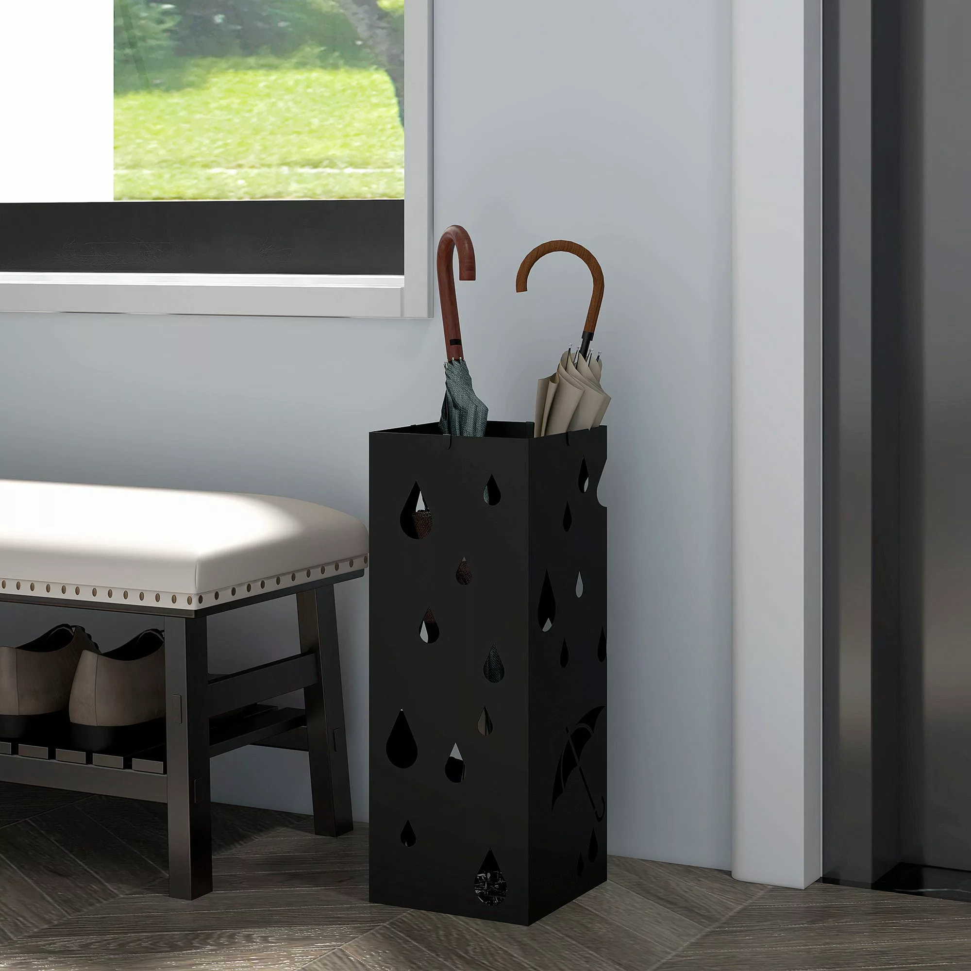 HOMCOM Schirmständer Regenschirmkorb mit 4 Haken, günstig online kaufen