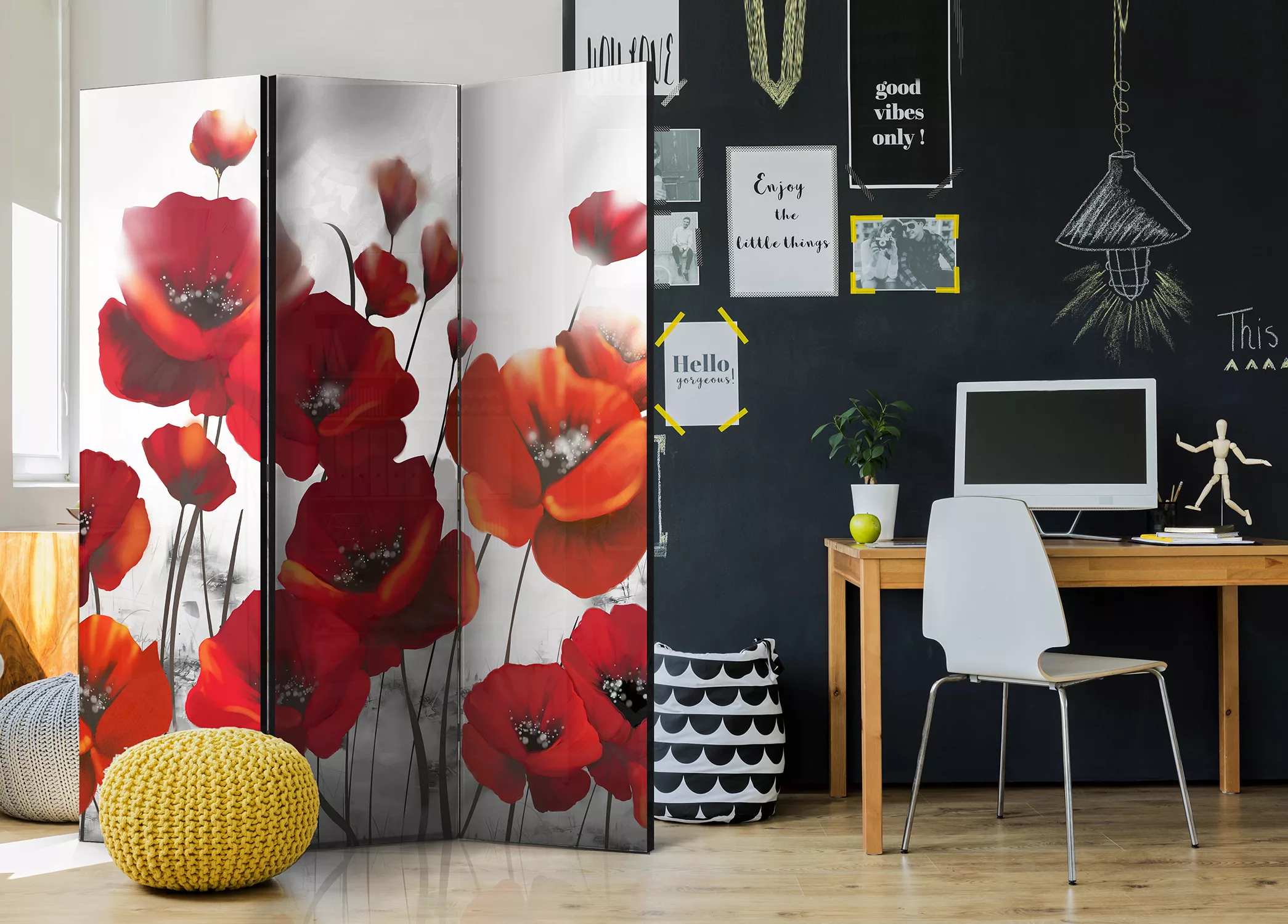 3-teiliges Paravent - Poppies In The Moonlight [room Dividers] günstig online kaufen