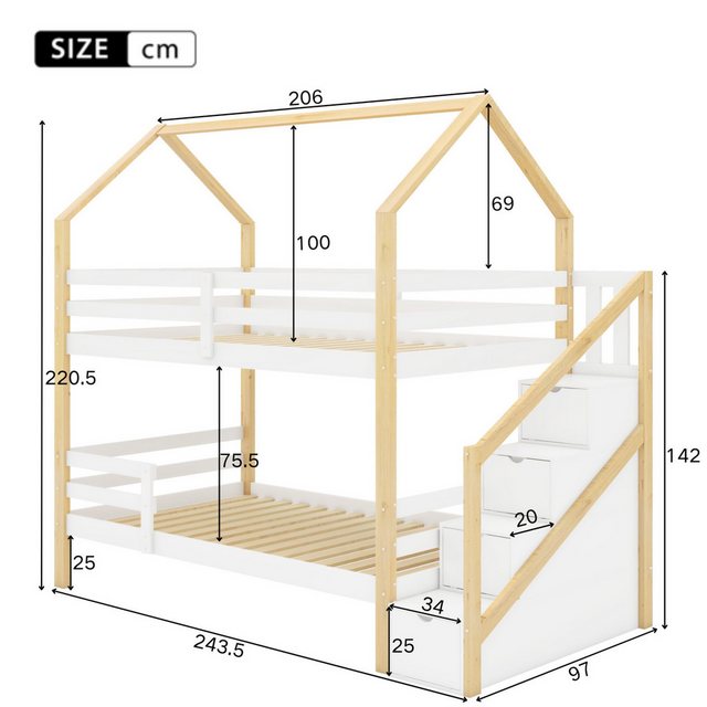 FUROKOY Etagenbett Kinderbett 90 x 200 cm, Jugend- und Kinderzimmerbetten H günstig online kaufen