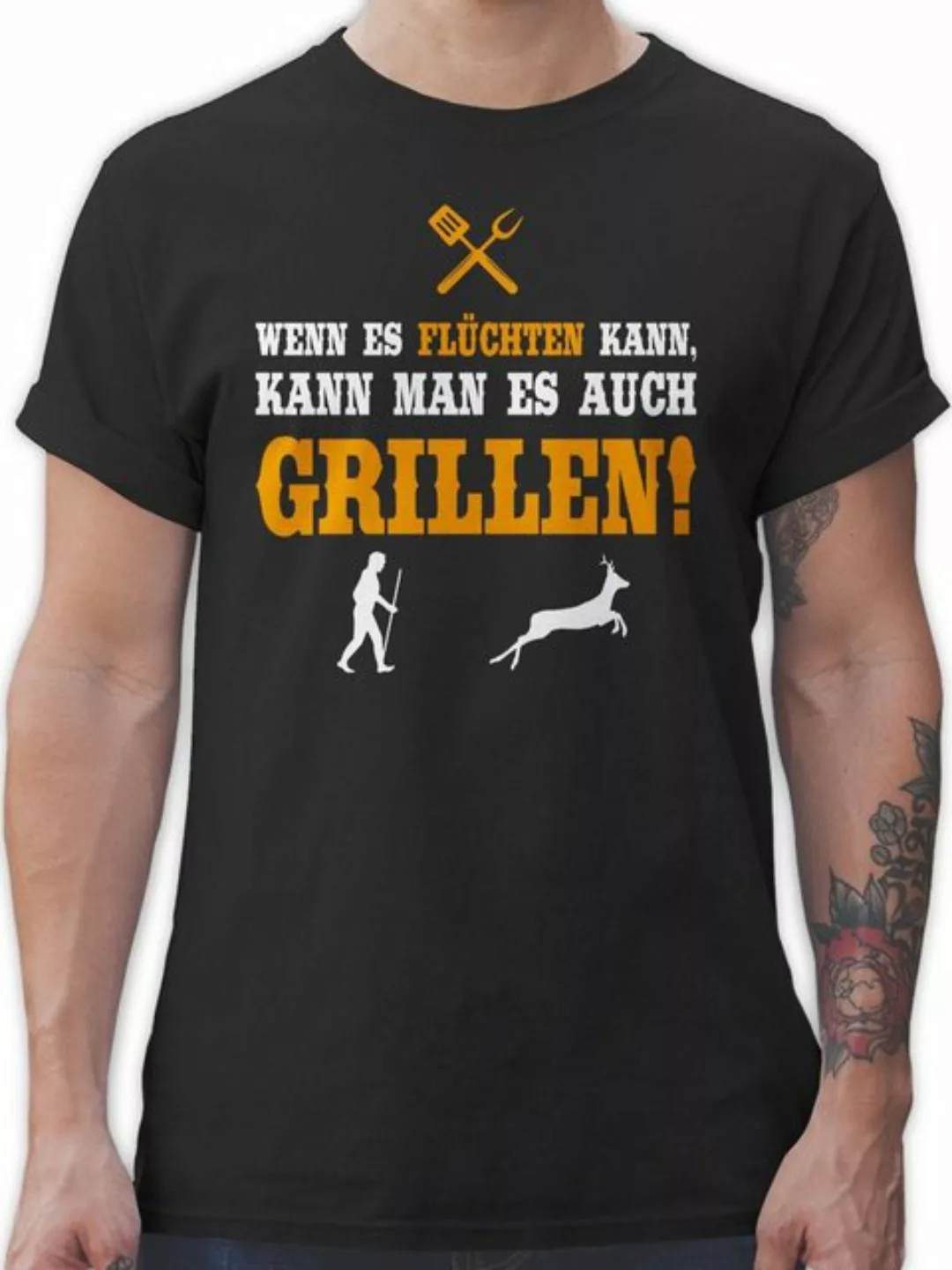 Shirtracer T-Shirt Wenn es flüchten kann Grillzubehör & Grillen Geschenk günstig online kaufen