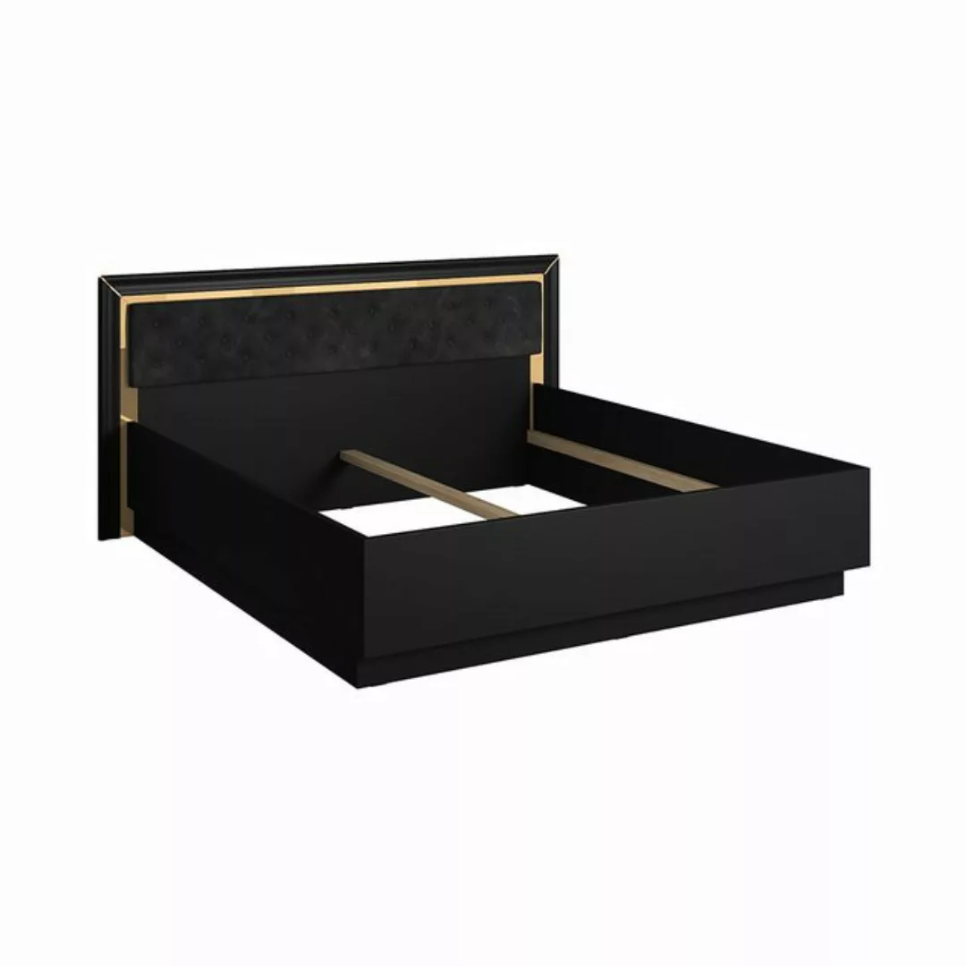 Doppelbett 180cm, schwarz matt mit gepolstertem Kopfteil, ASERI-83, B/H/T c günstig online kaufen