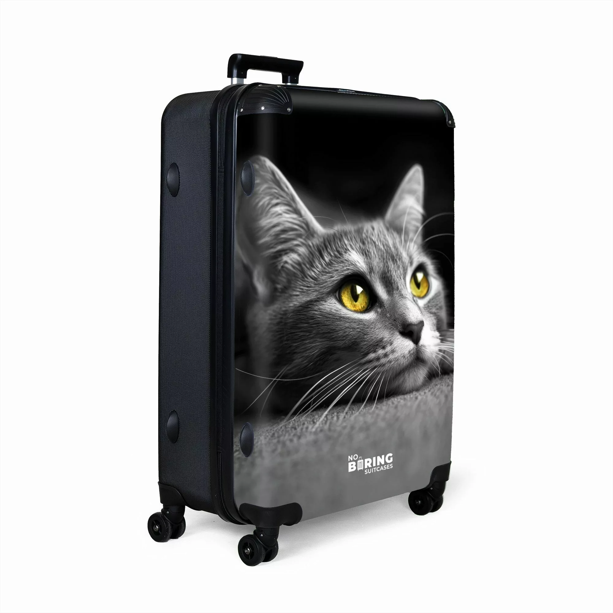 NoBoringSuitcases.com© Hartschalen-Trolley Schwarz-weiße Katze mit gelben günstig online kaufen