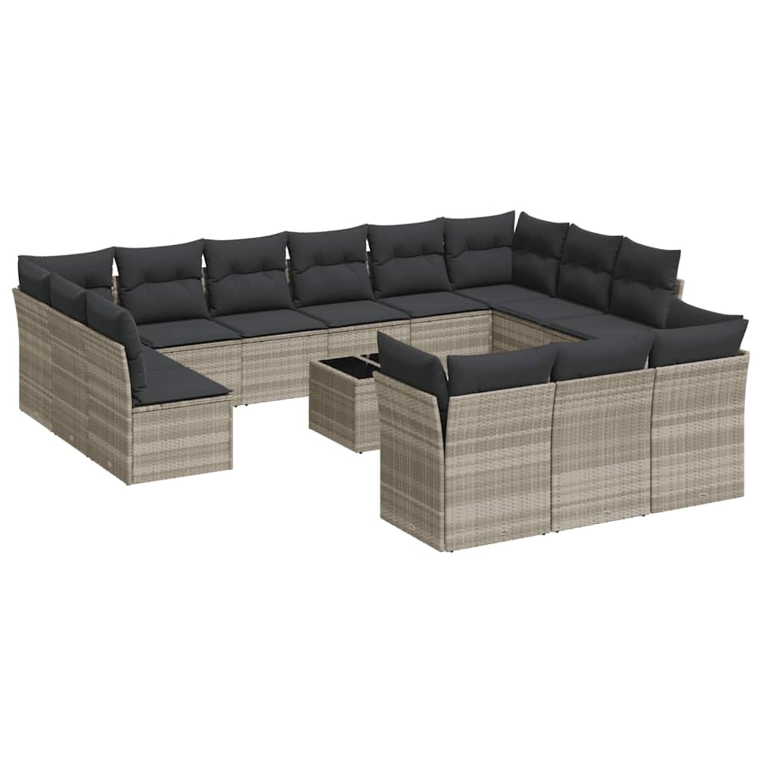 vidaXL 14-Tlg Garten-Sofagarnitur mit Kissen Hellgrau Poly Rattan 3250301 günstig online kaufen