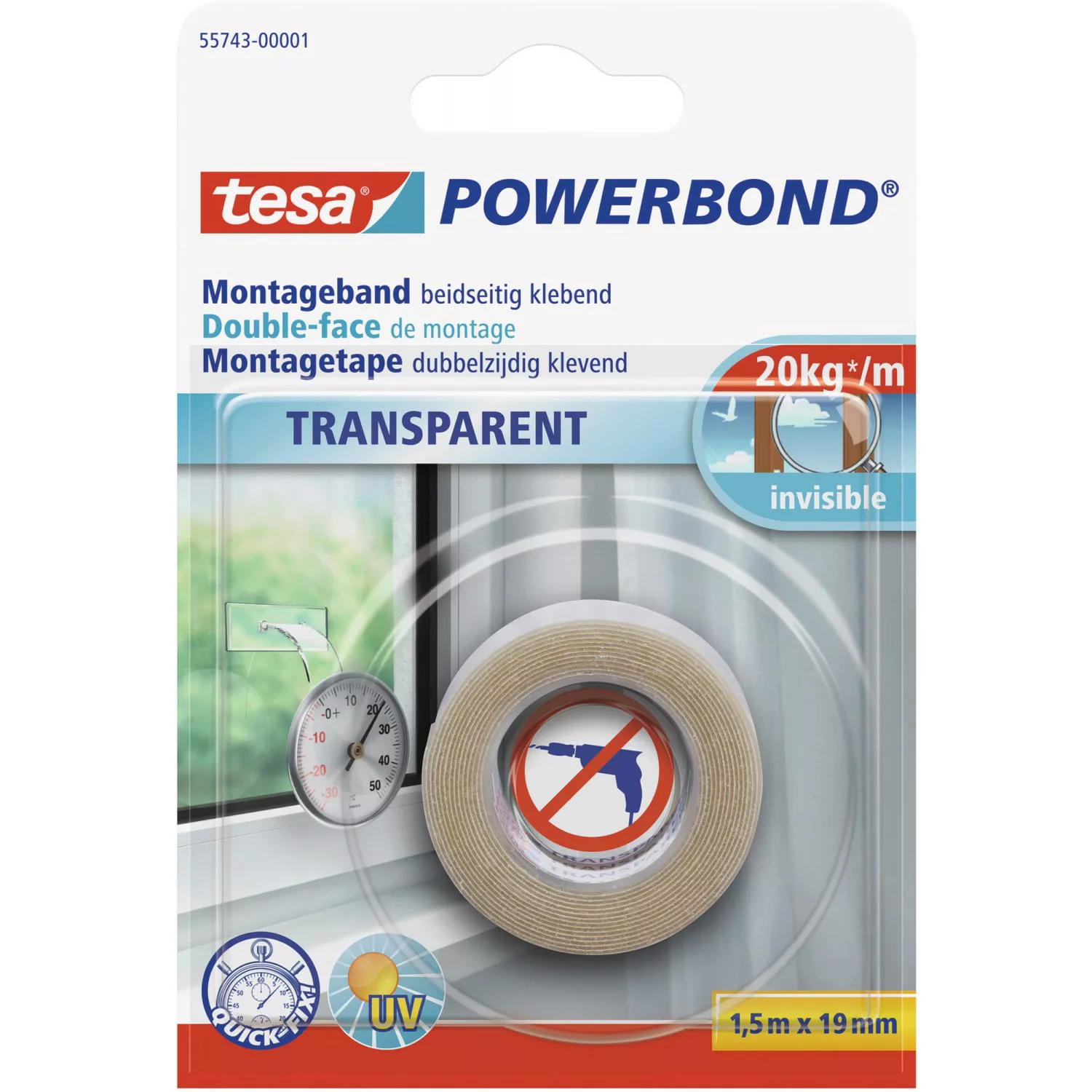 Tesa Powerbond Montageband Transparent 1,5 m x 19 mm günstig online kaufen