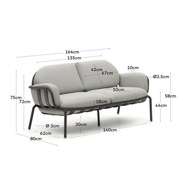 Natur24 Sofa 2-Sitzer Gartensofa Joncols 164 x 80 x 72 cm Aluminium Grau St günstig online kaufen