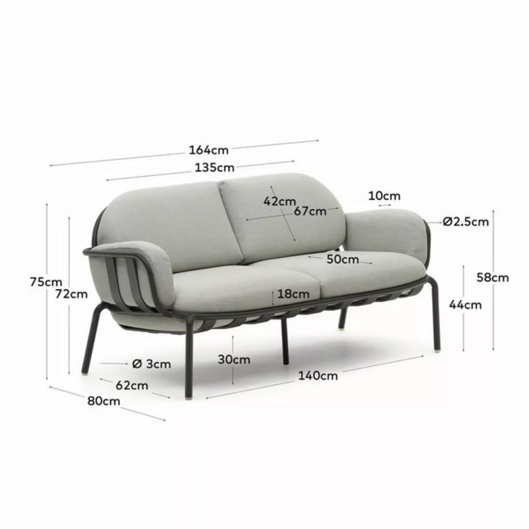 Natur24 Sofa 2-Sitzer Gartensofa Joncols 164 x 80 x 72 cm Aluminium Grau St günstig online kaufen