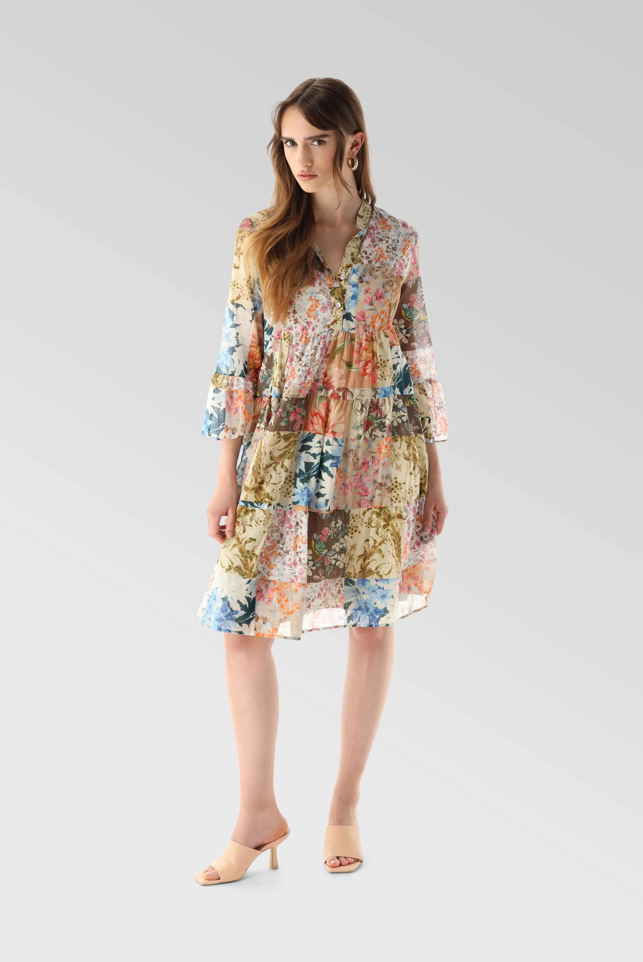 Slip-On-Kleid mit Godet-Details aus Baumwolle mit Patchwork-Print günstig online kaufen