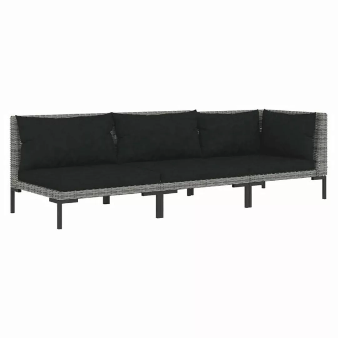 vidaXL Loungesofa 3-tlg. Garten-Lounge-Set Dunkelgrau Halbrundes Poly Ratta günstig online kaufen