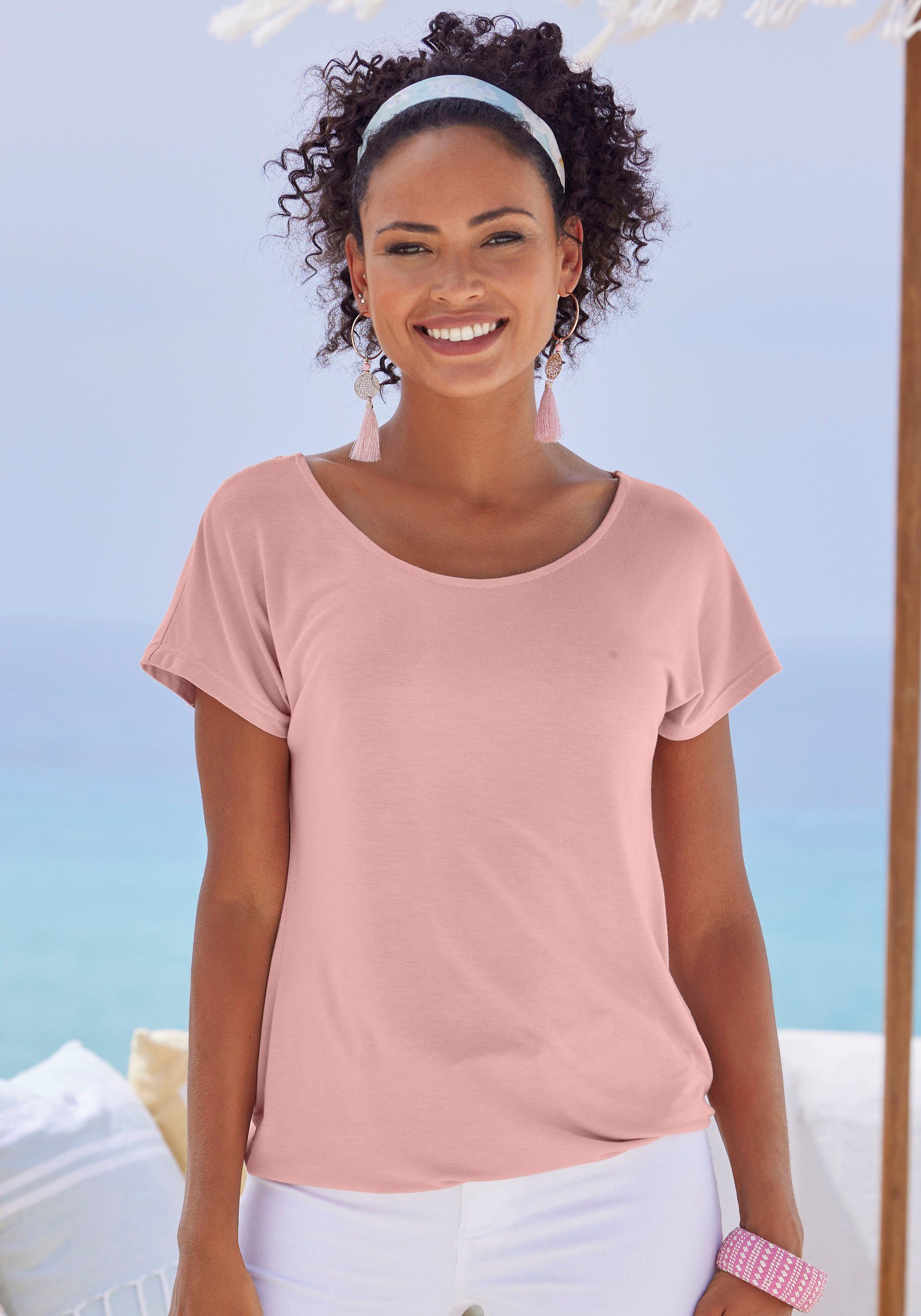 Vivance Kurzarmshirt "mit Häkelspitze am Rücken", (2er-Pack), aus weichem V günstig online kaufen