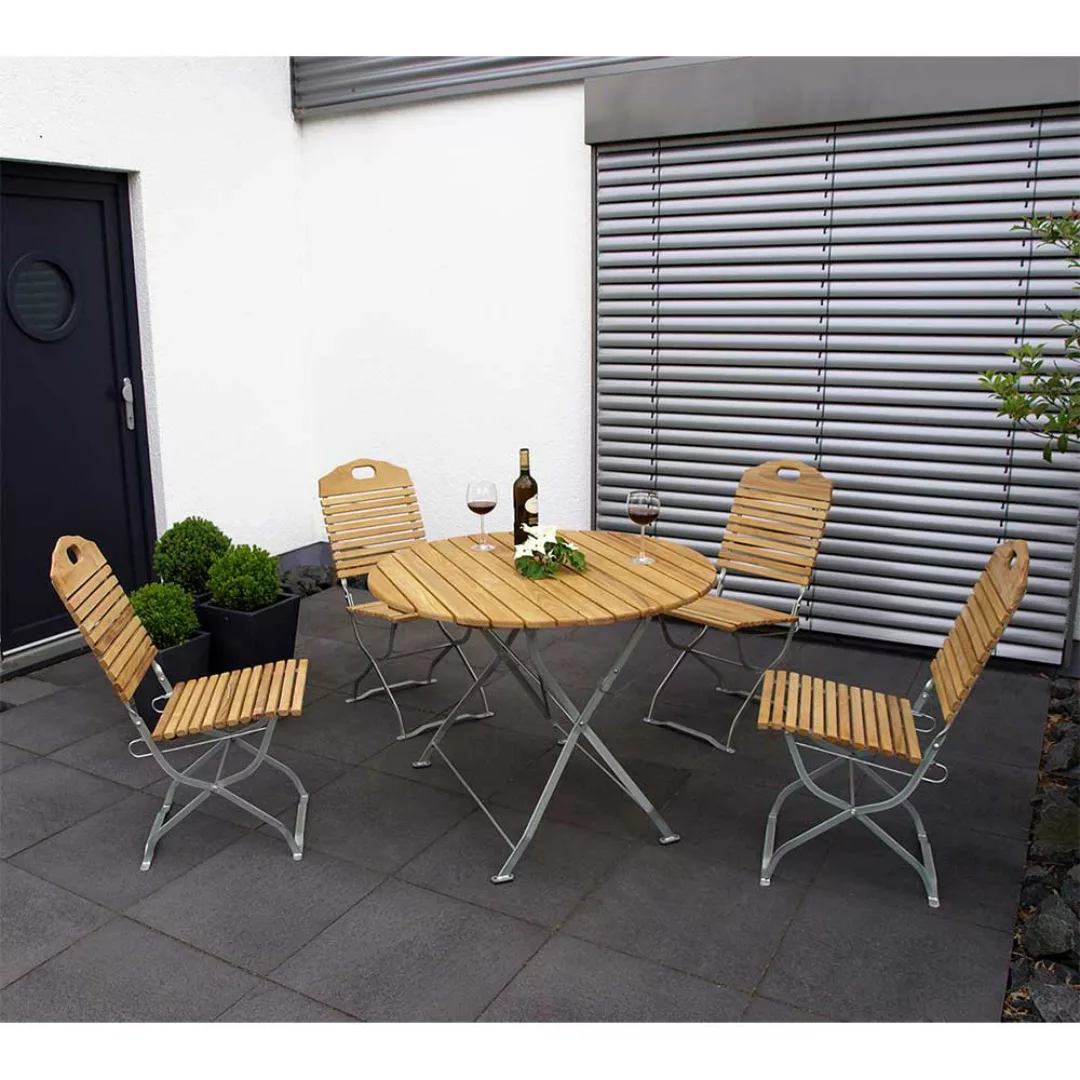 Terrassen Sitzgruppe aus Robinie Massivholz und Stahl klappbar (fünfteilig) günstig online kaufen