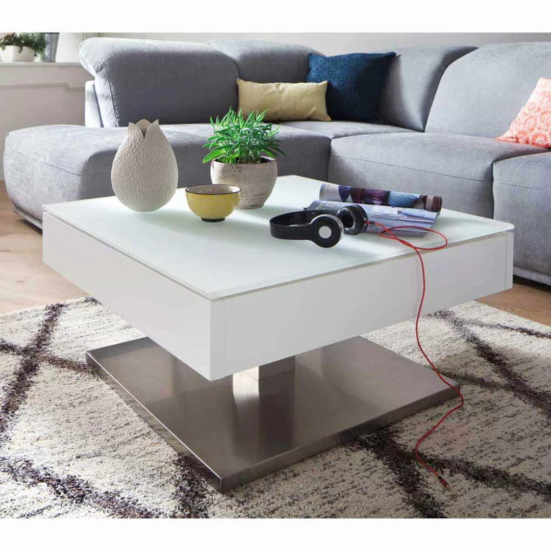 Wohnzimmer Couchtisch mit drehbarer Tischplatte Weiß günstig online kaufen