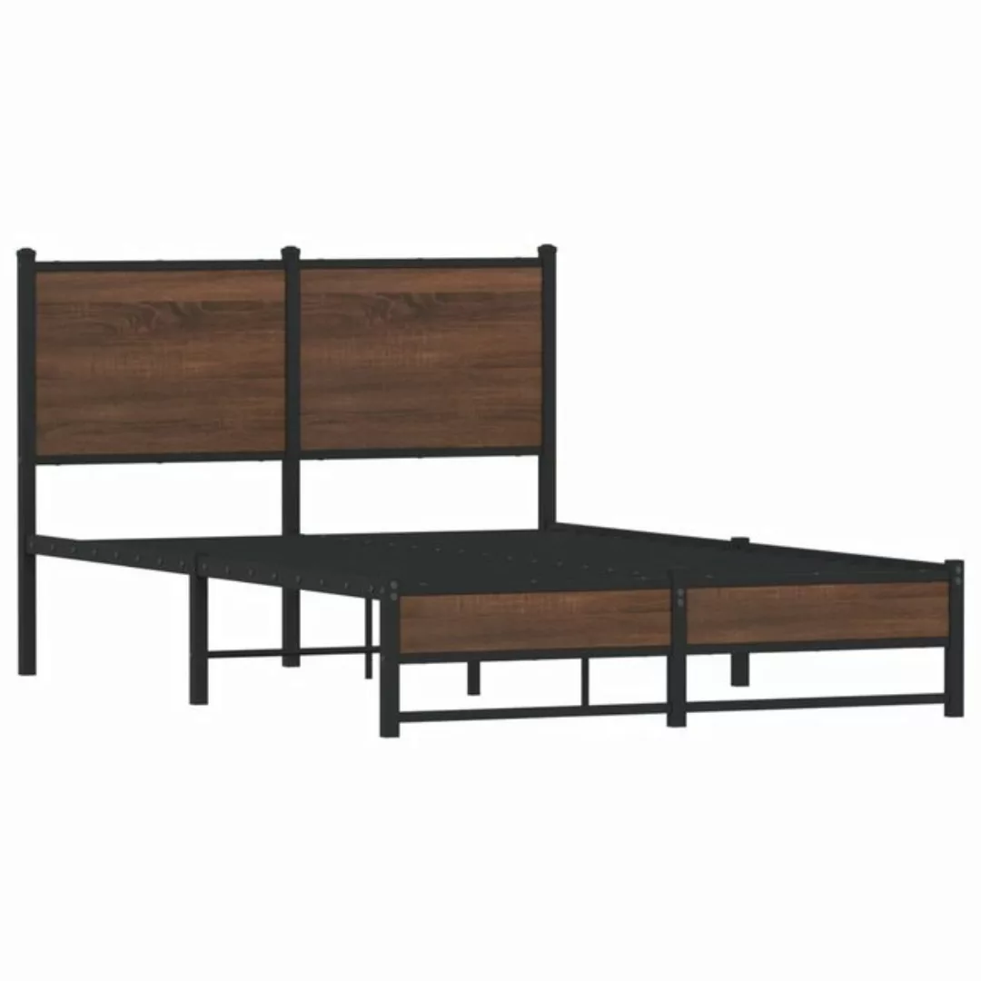 vidaXL Bett Bettgestell mit Kopfteil Metall Braun Eichen-Optik 120x200 cm günstig online kaufen