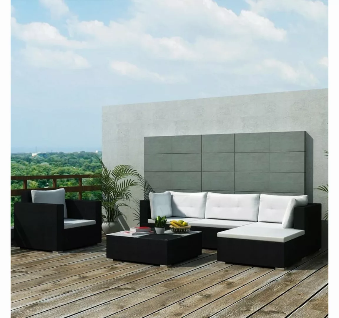 furnicato Loungesofa 6-tlg. Garten-Lounge-Set mit Auflagen Poly Rattan Schw günstig online kaufen