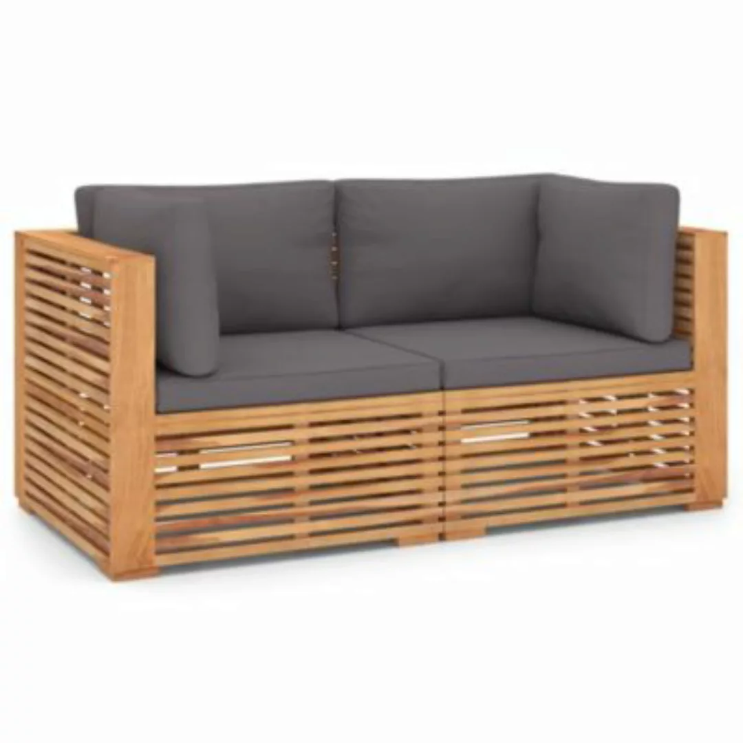 vidaXL 2-Sitzer-Gartensofa mit Kissen Massivholz Teak Ecksofa grau günstig online kaufen