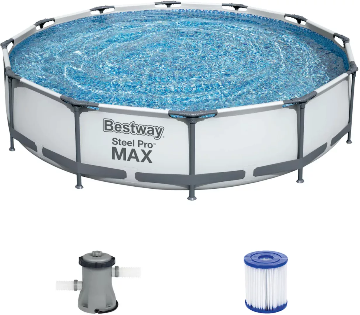 Bestway Stahlrahmen-Pool Set Steel Pro Max Frame Ø 366 x 76 cm Rund Lichtgr günstig online kaufen