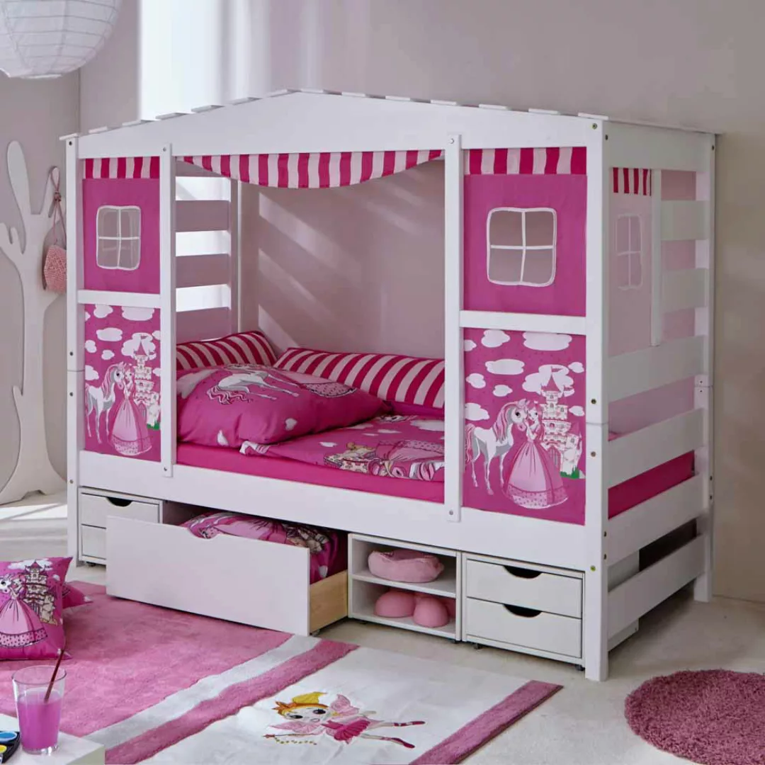 Spielbett in Weiß Rosa Prinzessin Design günstig online kaufen