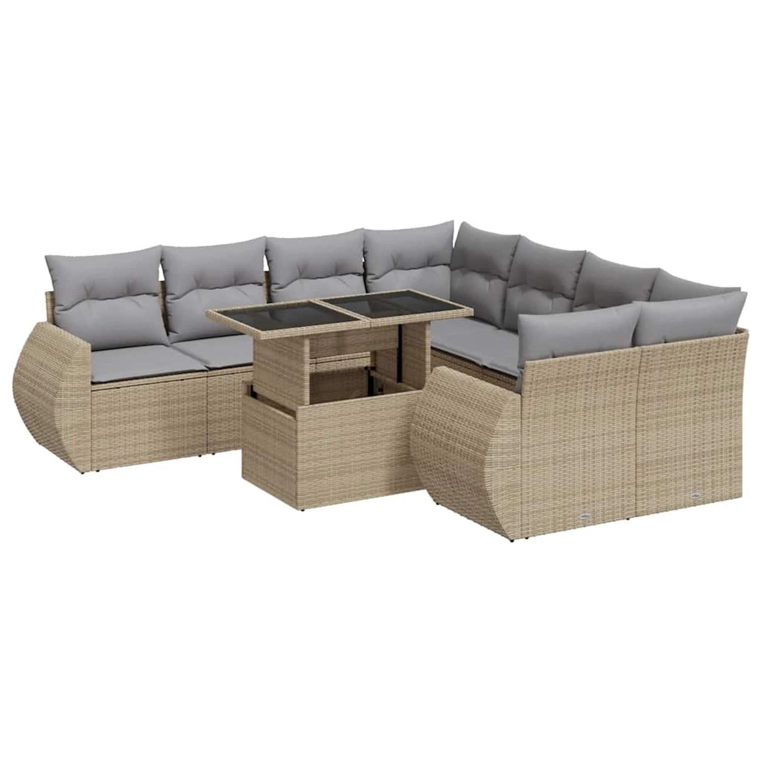vidaXL 9-Tlg Garten-Sofagarnitur mit Kissen Beige Poly Rattan 3326610 günstig online kaufen