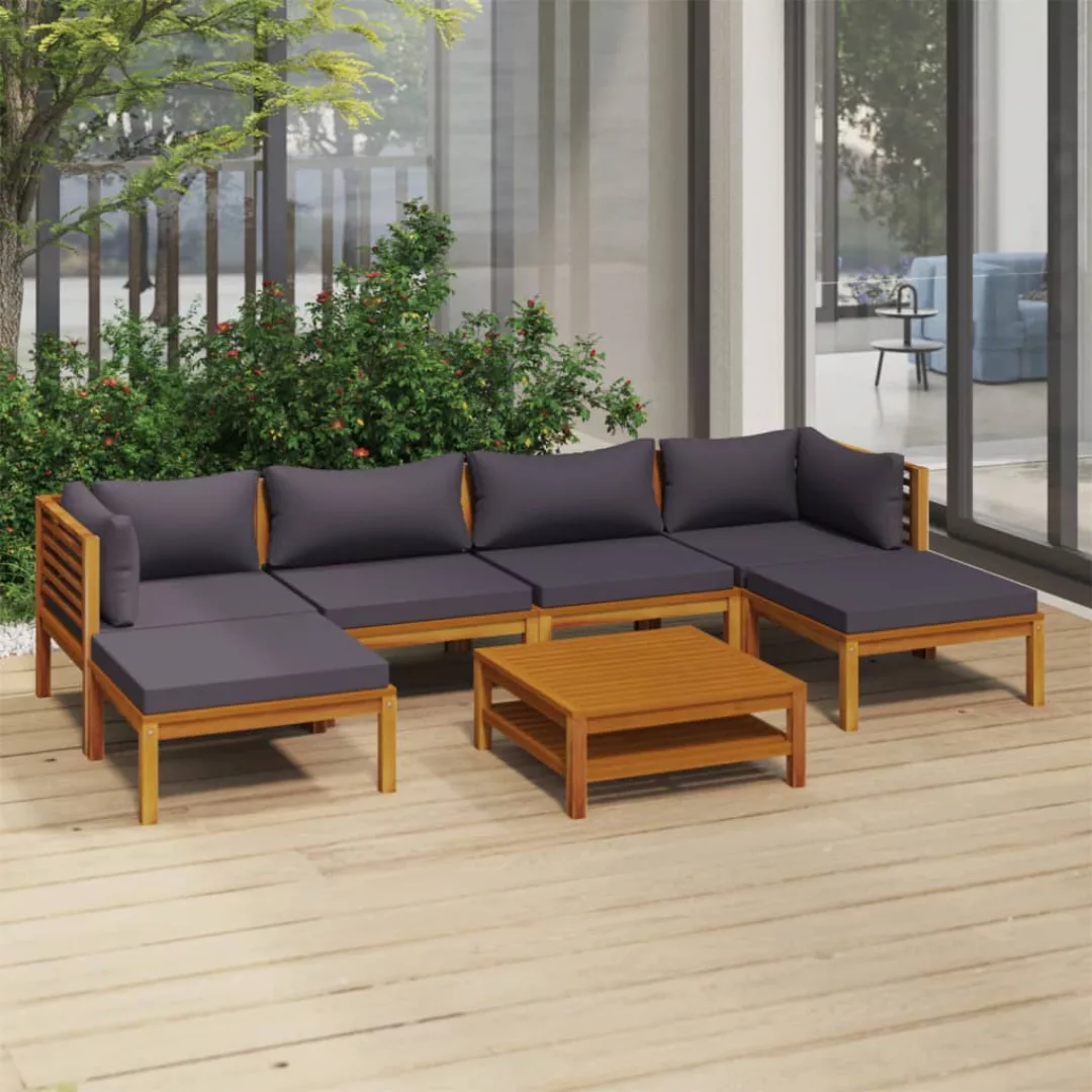 7-tlg. Garten-lounge-set Mit Auflage Massivholz Akazie günstig online kaufen