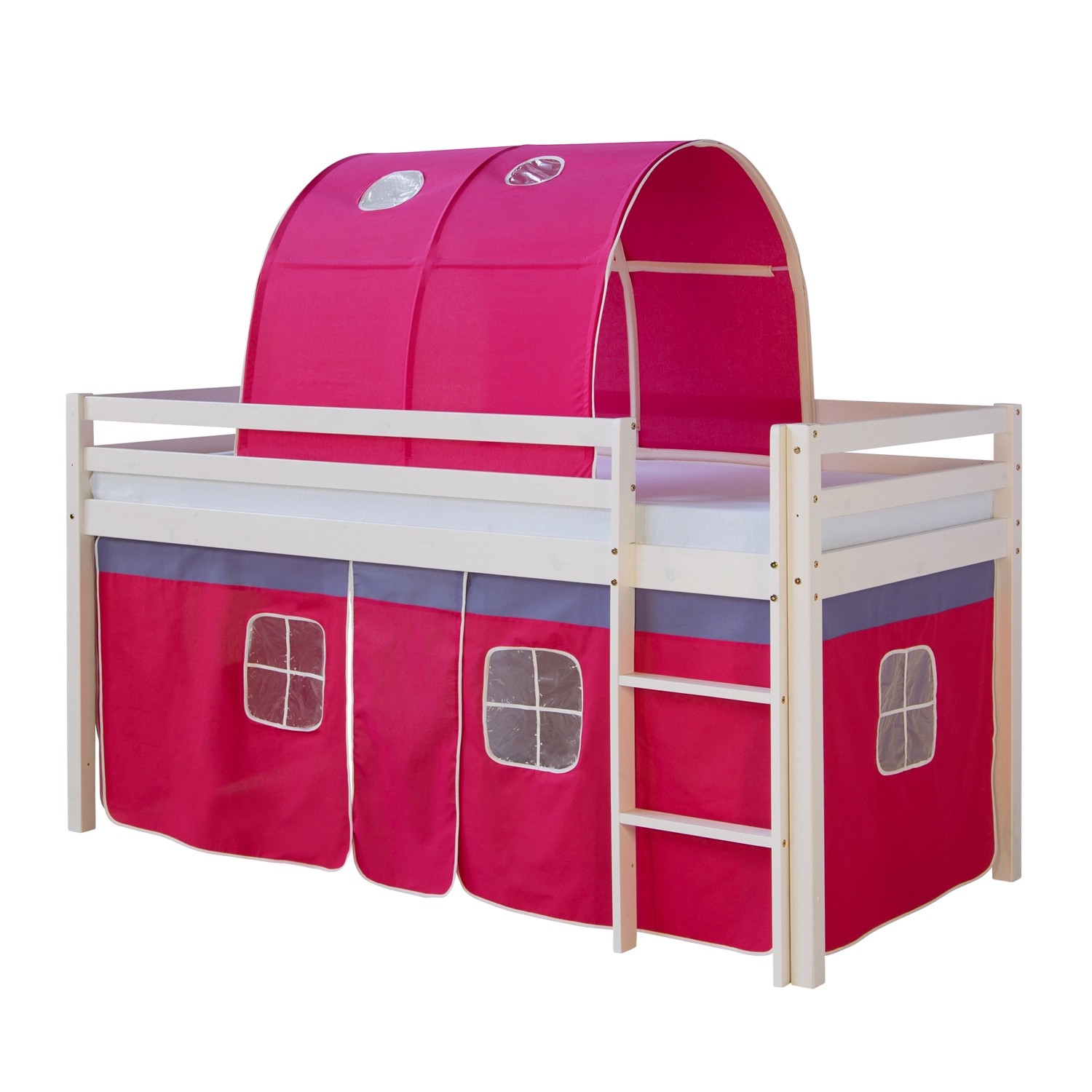 Homestyle4u Hochbett 90x200 Weiß Vorhang Pink 1561 günstig online kaufen