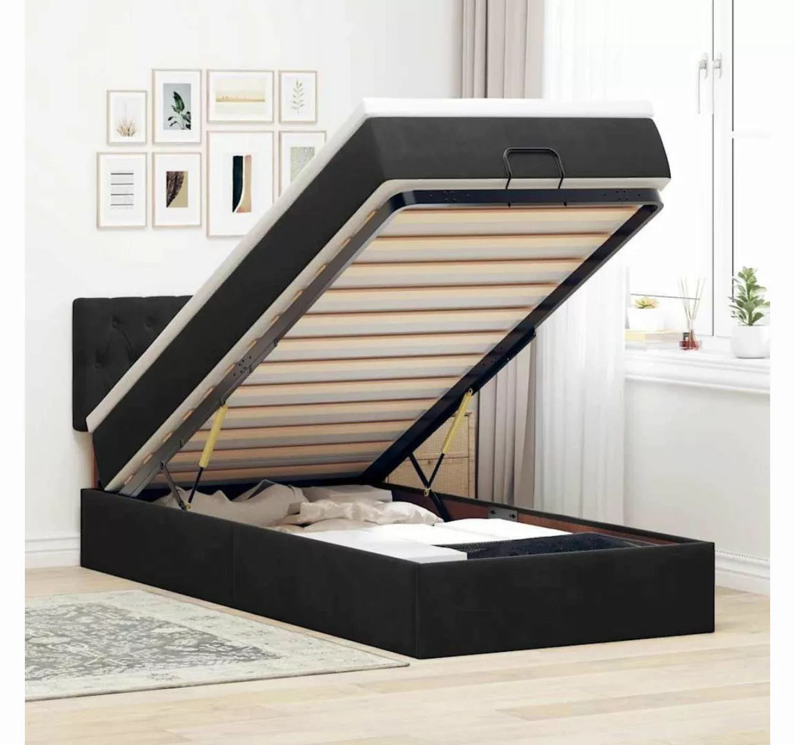 vidaXL Bett, Ottoman-Bett mit Matratze & LEDs Schwarz 90x200 cm Samt günstig online kaufen