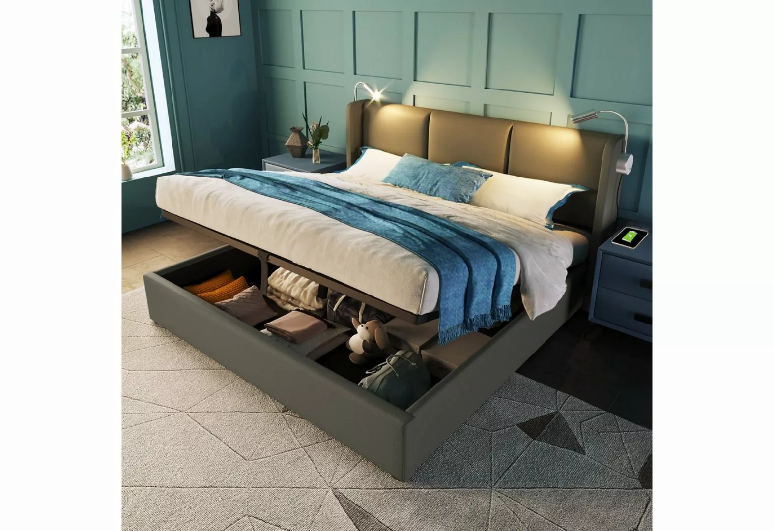 REDOM Polsterbett Doppelbett Stauraumbett Bett (160x200 mit lattenrost(Ohne günstig online kaufen