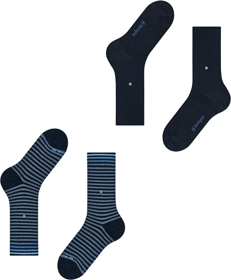 Burlington 2-er Set Socken Dunkelblau und Blaugrau gestreift günstig online kaufen