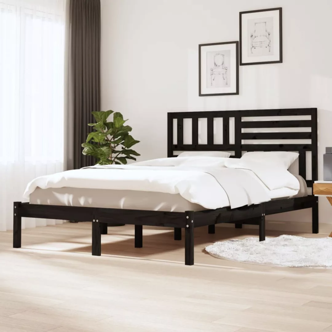 vidaXL Bettgestell Massivholzbett Schwarz Kiefer 140x200 cm Bett Bettrahmen günstig online kaufen