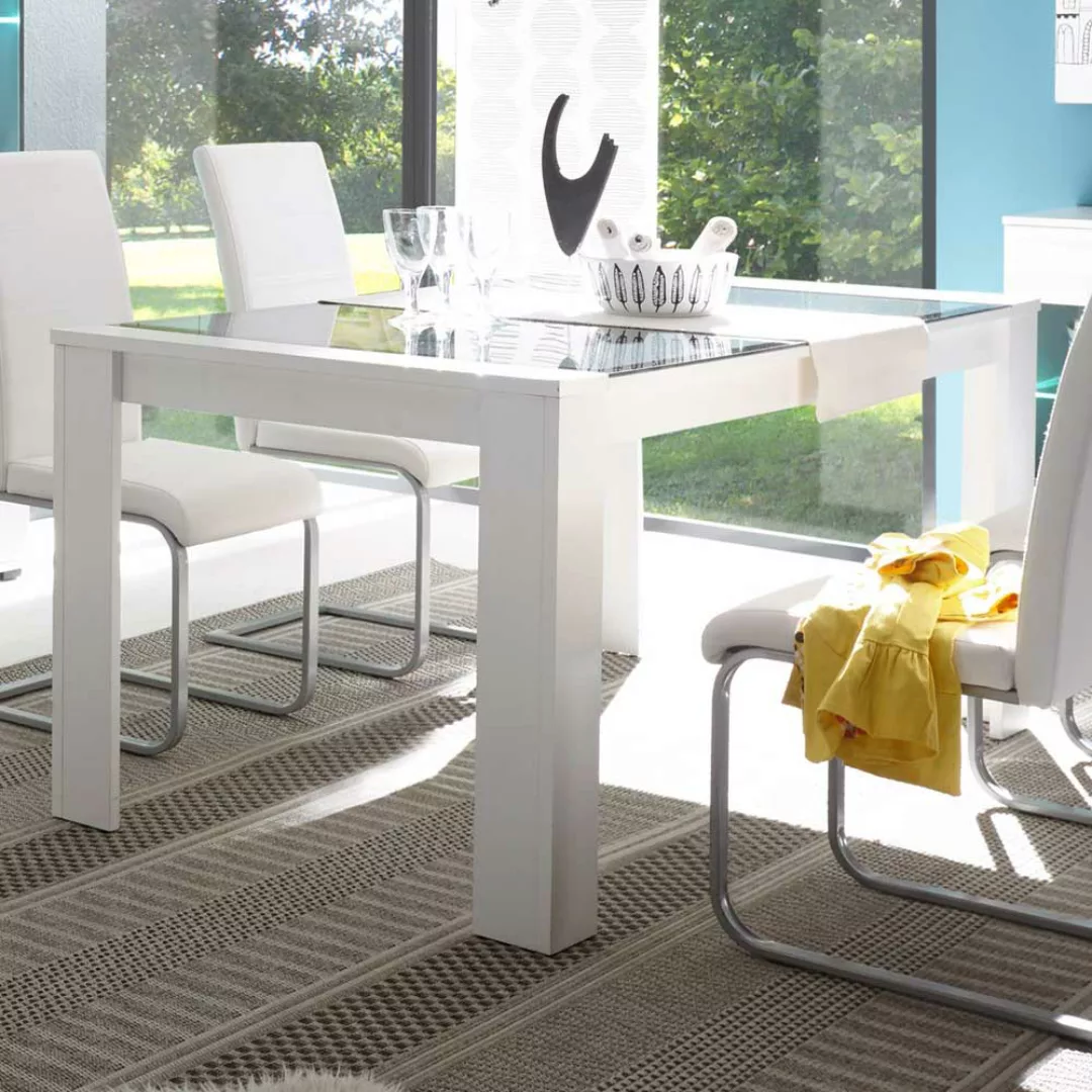 Esszimmertisch mit Grauglasplatte Weiß günstig online kaufen