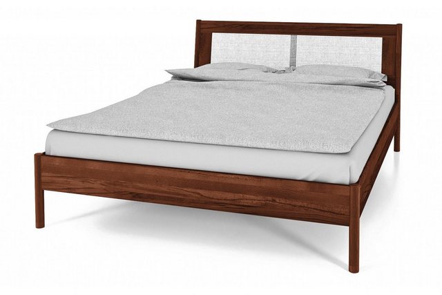 Natur24 Bett Zola Bett Kernbuche massiv choco 180x200 mit Rattankopfteil günstig online kaufen