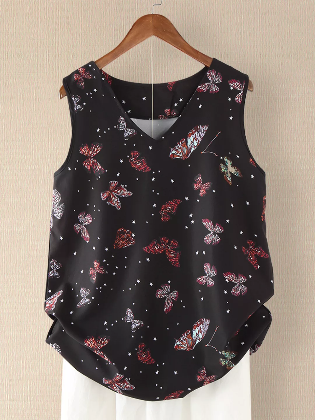 Polka Dot Butterflies Print Ärmelloses Tank-Top mit V-Ausschnitt für Damen günstig online kaufen