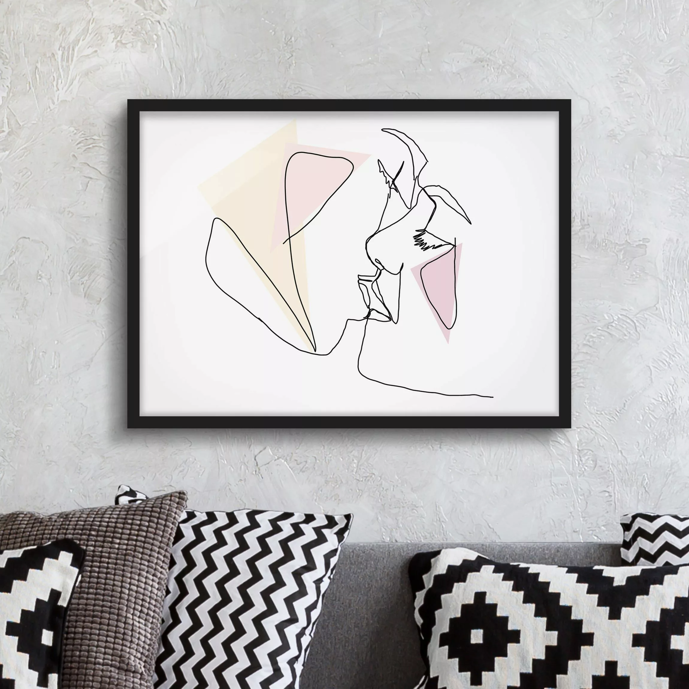 Bild mit Rahmen - Querformat Kuss Gesichter Line Art günstig online kaufen