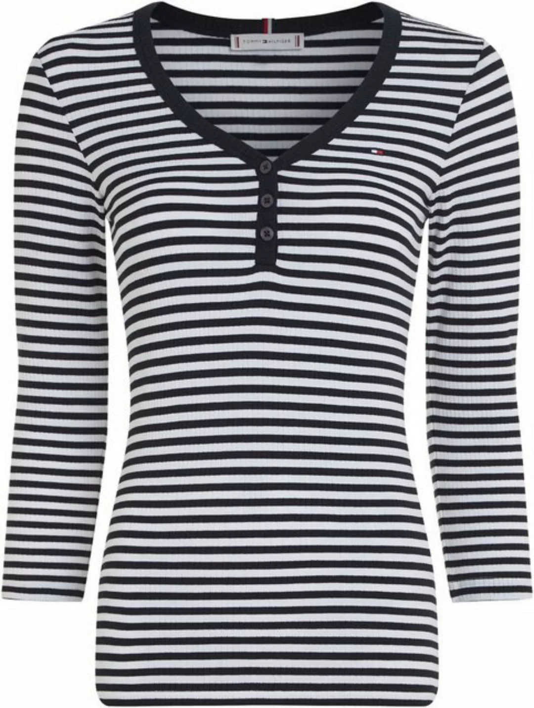 Tommy Hilfiger 3/4-Arm-Shirt SLIM 5X2 STR RIB HENLEY 3/4 in gestreifter Opt günstig online kaufen