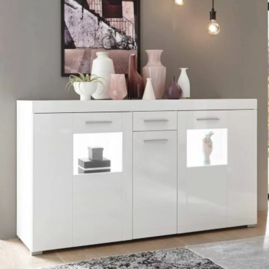 Lomadox Sideboard mit 2 Glastüren CLAVI-61 in Hochglanz weiß, B/H/T ca.: 14 günstig online kaufen