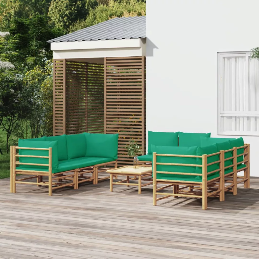 Vidaxl 9-tlg. Garten-lounge-set Mit Grünen Kissen Bambus günstig online kaufen