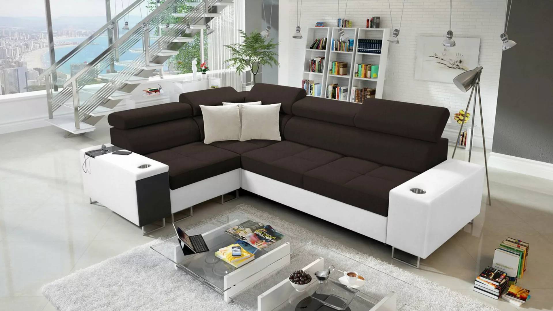 Kaiser Möbel Ecksofa Elegantes Ecksofa mit Konsole und Ladegerät MORENA II günstig online kaufen