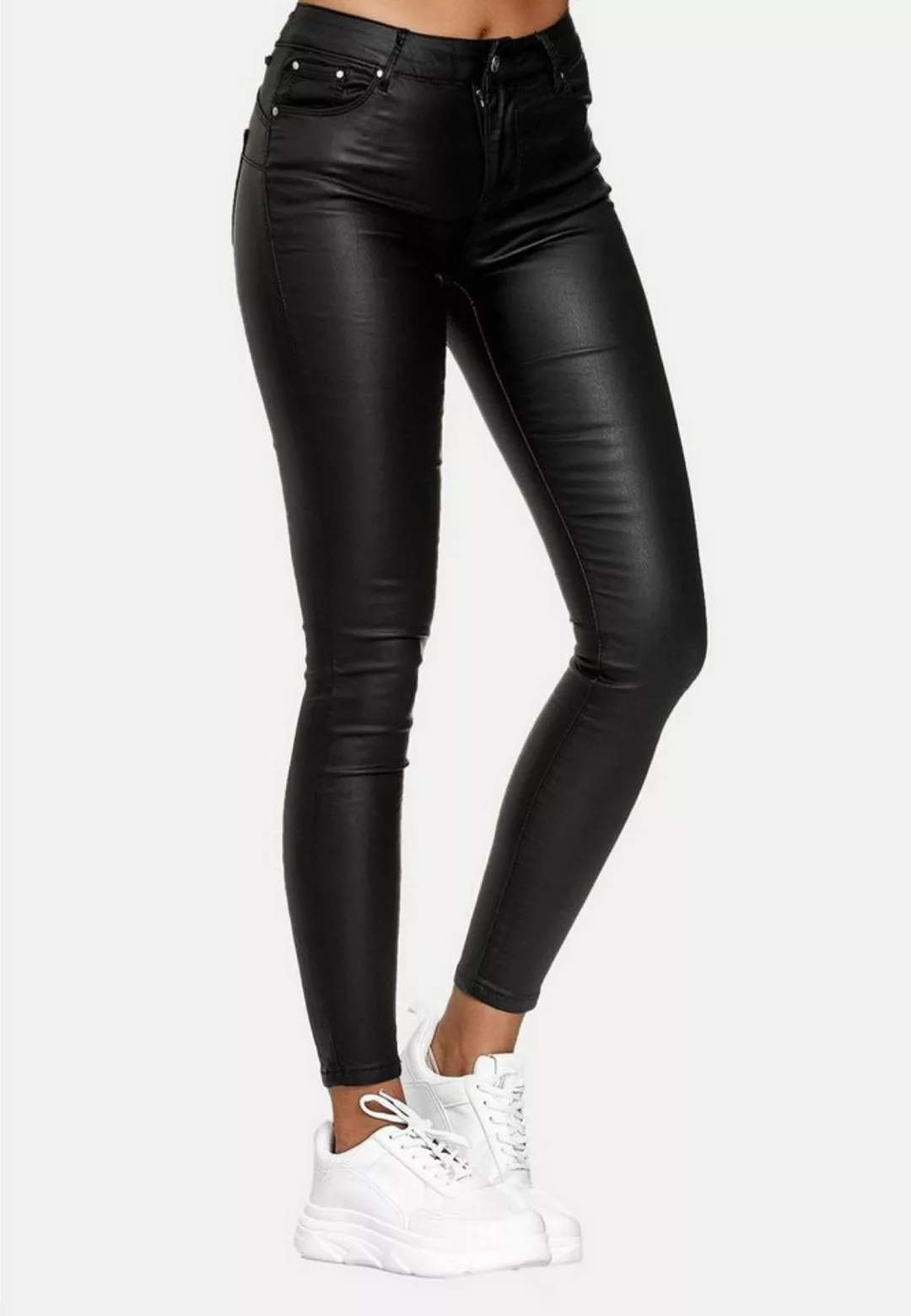 NEWPLAY Lederimitathose Leder Hose Imitat Push Up Skinny Coated Denim Pants günstig online kaufen