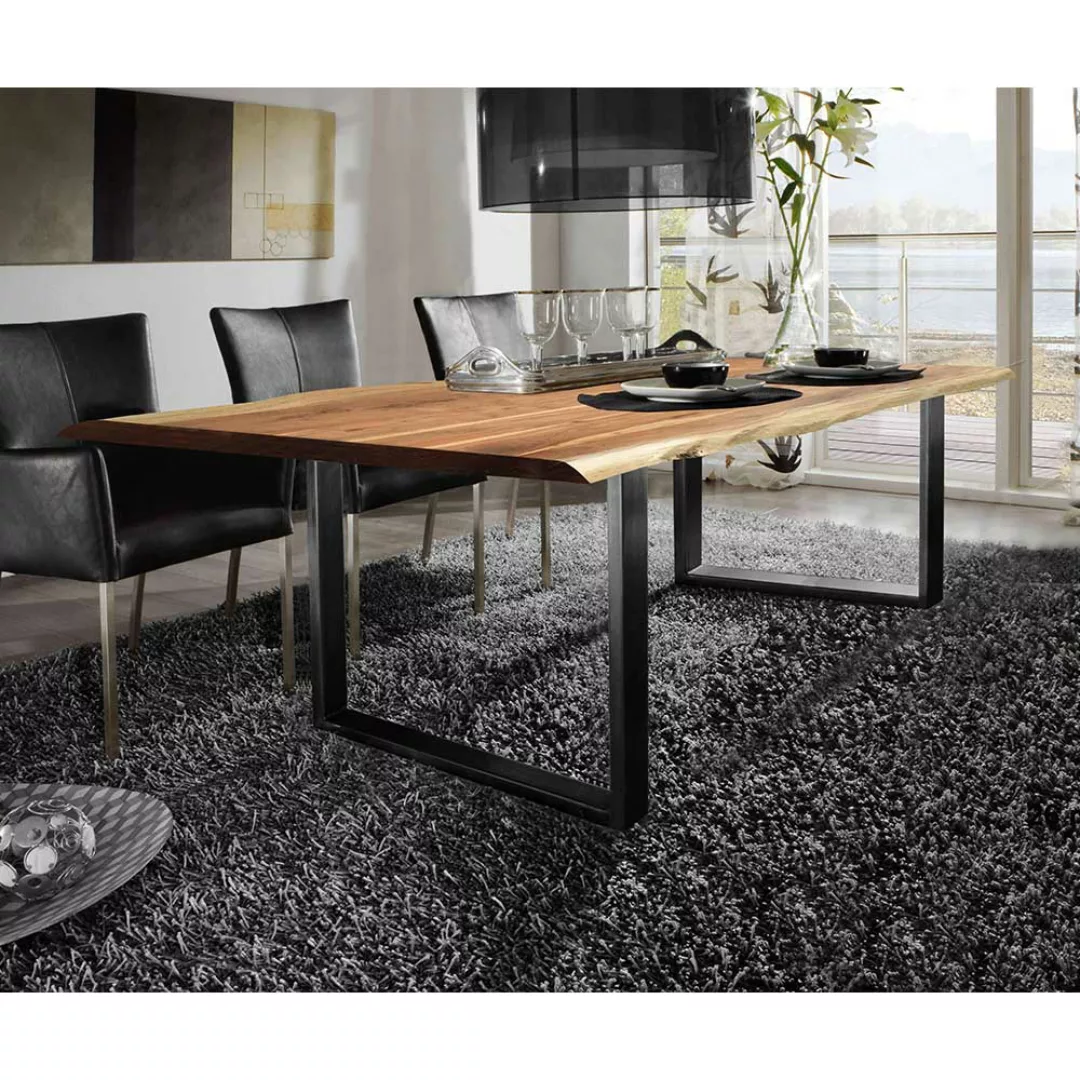 Baumkanten Tisch aus Akazie Massivholz und Eisen Loft Design günstig online kaufen